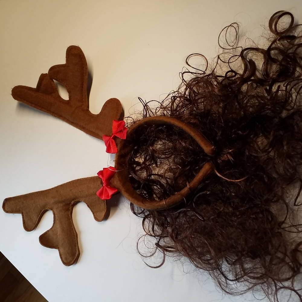 3/$15 CLAIRE'S REINDEER HEADBAND Fake Curly Brown Hair NWT